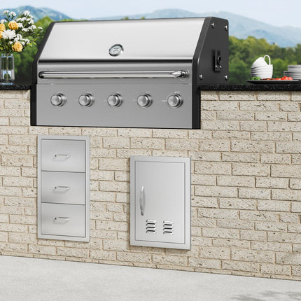 VEVOR Grilltoegangsdeur, 356 x 508 mm, enkele buitenkeukendeur, inbouw roestvrijstalen deur, verticale wanddeur met handgreep en ventilatieopeningen, voor grilleiland, grillstation, buitenkast