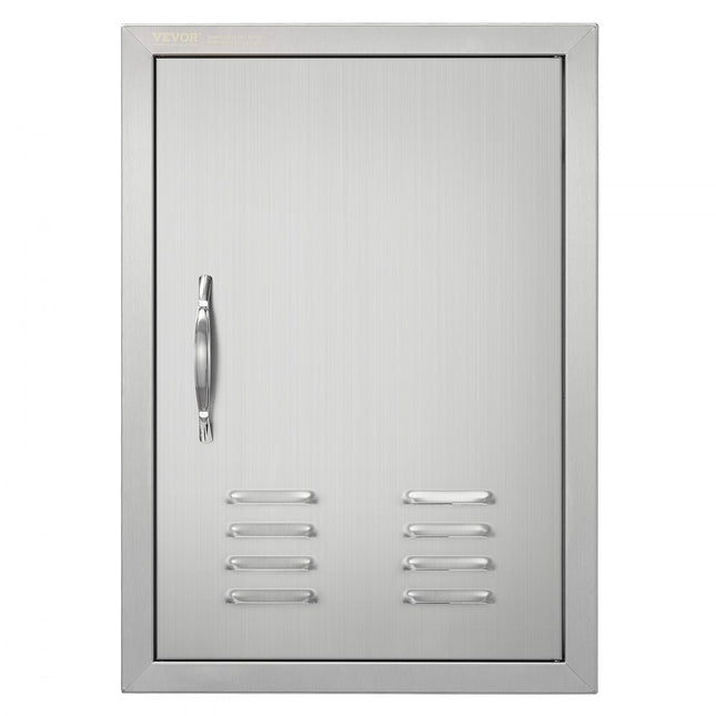 VEVOR Grilltoegangsdeur, 610 x 431 mm, enkele buitenkeukendeur, verzonken gemonteerde roestvrijstalen deur, verticale wanddeur met handgreep, ventilatieopeningen en haken, voor grilleiland, grillstation
