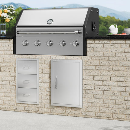 VEVOR Grilltoegangsdeur, 457 x 610 x 45 mm, enkele buitenkeukendeur, inbouw roestvrijstalen deur, verticale wanddeur met handgreep, voor grilleiland, grillstation, buitenkast