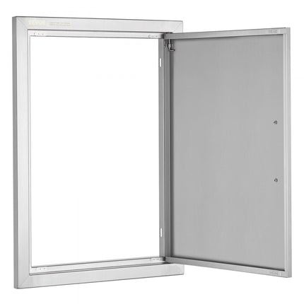 VEVOR Grilltoegangsdeur, 457 x 610 x 45 mm, enkele buitenkeukendeur, inbouw roestvrijstalen deur, verticale wanddeur met handgreep, voor grilleiland, grillstation, buitenkast