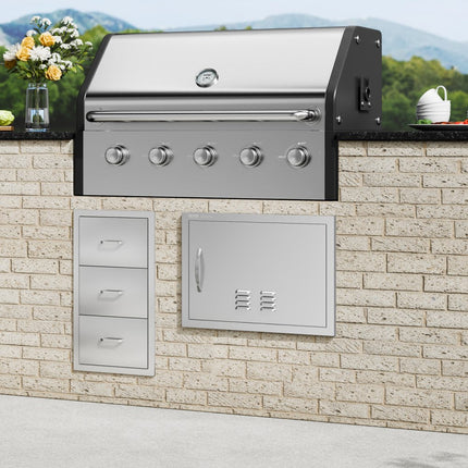 VEVOR Grilltoegangsdeur, 610 x 432 mm, enkele buitenkeukendeur, inbouw roestvrijstalen deur, verticale wanddeur met handvat en ventilatieopeningen, voor grilleiland, grillstation, buitenkast