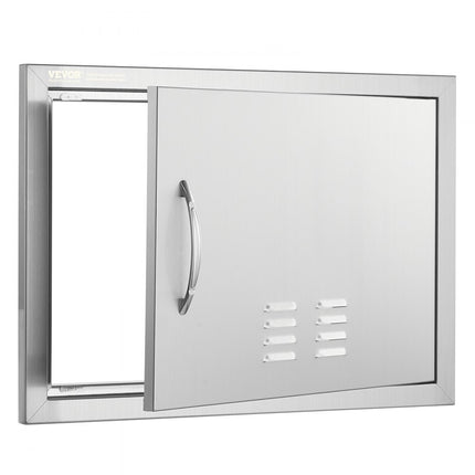 VEVOR Grilltoegangsdeur, 610 x 432 mm, enkele buitenkeukendeur, inbouw roestvrijstalen deur, verticale wanddeur met handvat en ventilatieopeningen, voor grilleiland, grillstation, buitenkast