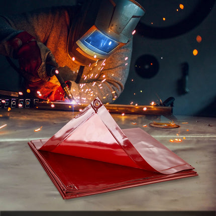 VEVOR lasgordijn 1,8 x 1,8 m lasbeschermingsgordijn van vlamvertragend vinyl lasbeschermingswand met 4 zwenkwielen en een 6-traps UV-werende lasdeken lasbescherming rood