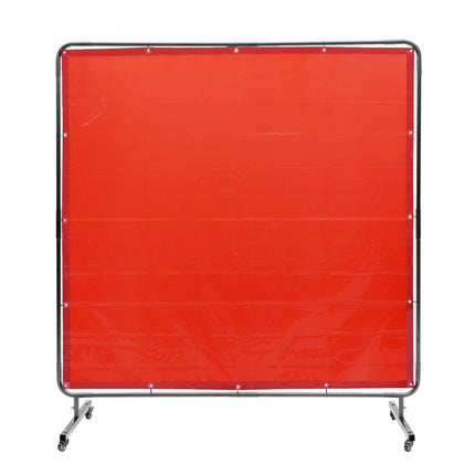 VEVOR lasgordijn 1,8 x 1,8 m lasbeschermingsgordijn van vlamvertragend vinyl lasbeschermingswand met 4 zwenkwielen en een 6-traps UV-werende lasdeken lasbescherming rood