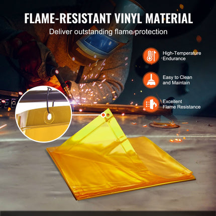 VEVOR lasgordijn 1,8 x 1,8 m lasbeschermingsgordijn van vlamvertragend vinyl lasbeschermingswand met 4 zwenkwielen en een 6-traps UV-werende lasdeken lasbescherming geel
