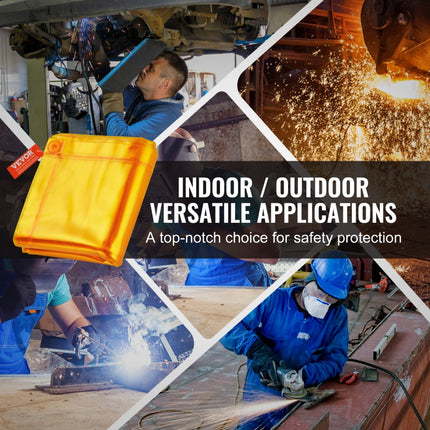 VEVOR lasgordijn 1,8 x 1,8 m lasbeschermingsgordijn van vlamvertragend vinyl lasbeschermingswand met 4 zwenkwielen en een 6-traps UV-werende lasdeken lasbescherming geel