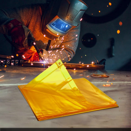 VEVOR lasgordijn 1,8 x 1,8 m lasbeschermingsgordijn van vlamvertragend vinyl lasbeschermingswand met 4 zwenkwielen en een 6-traps UV-werende lasdeken lasbescherming geel