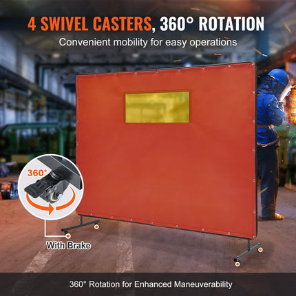 VEVOR lasgordijn 1,8 x 2,4 m lasbeschermingsgordijn van vlamvertragend vinyl lasbeschermingswand met 4 zwenkwielen en een 6-traps UV-werende lasdeken lasbescherming rood