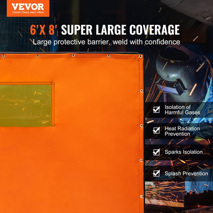 VEVOR lasgordijn 1,8 x 2,4 m lasbeschermingsgordijn van vlamvertragend vinyl lasbeschermingswand met 4 zwenkwielen en een 6-traps UV-beschermingslasdeken lasbescherming met venster