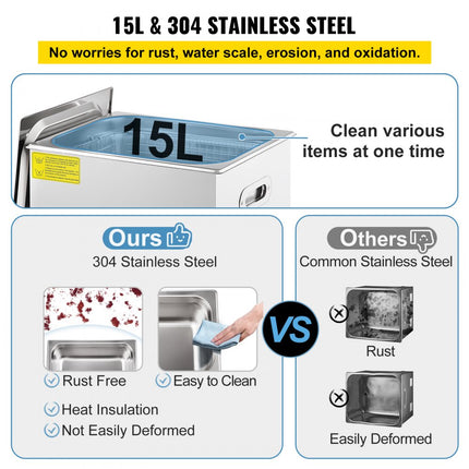 VEVOR Ultrasoon Reiniger Ultrasoon Reinigingsapparaat UltrasoneReiniger 15L36-40KHz met Tijdopnemer
