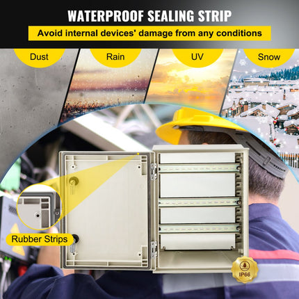 VEVOR schakelkast NEMA stalen behuizing, 40x30x20cm NEMA 3X glasvezelverdeelkast, IP66 waterdicht en stofdicht, elektrische aansluitdoos voor buiten/binnen met montageplaat