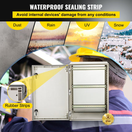 VEVOR NEMA stalen behuizing, 60x40x23cm NEMA 4X glasvezel schakelkast, IP66 waterdicht en stofdicht, elektrische aansluitdoos voor buiten/binnen met montageplaat