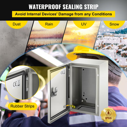 VEVOR schakelkast NEMA industriële behuizing 30x20x15cm NEMA 4X stalen verdeelkast IP66 waterdichte en stofdichte elektrische aansluitdoos voor buiten/binnen met montageplaat