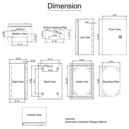 VEVOR schakelkast NEMA industriële behuizing 30x20x15cm NEMA 4X stalen verdeelkast IP66 waterdichte en stofdichte elektrische aansluitdoos voor buiten/binnen met montageplaat