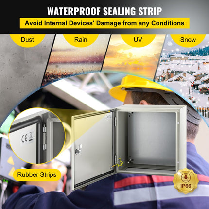 VEVOR schakelkast NEMA industriële behuizing 40x40x20cm NEMA 4X stalen verdeelkast IP66 waterdicht en stofdicht elektrische aansluitdoos voor buiten/binnen met montageplaat