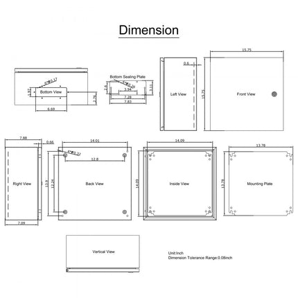 VEVOR schakelkast NEMA industriële behuizing 40x40x20cm NEMA 4X stalen verdeelkast IP66 waterdicht en stofdicht elektrische aansluitdoos voor buiten/binnen met montageplaat