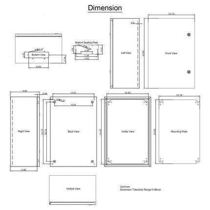 VEVOR NEMA stalen behuizing 60x40x25cm NEMA 4X stalen schakelkast IP66 waterdicht en stofdicht elektrische aansluitdoos voor buiten/binnen met montageplaat
