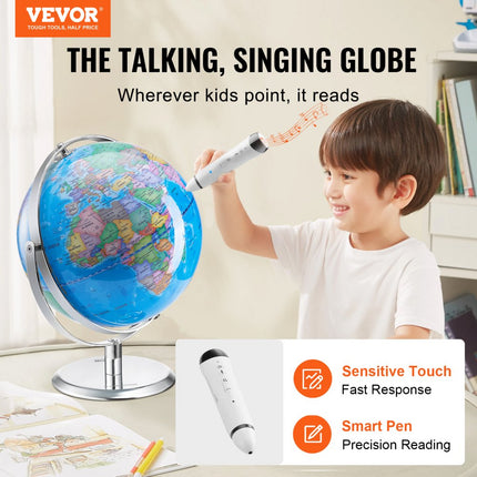 VEVOR Talking Globe 228,6 mm Interactieve wereldbol voor kinderen Educatieve wereldbol met slimme pratende pen LED-nachtlampje USB-interface Cadeaus voor kinderen (Taal: Engels)