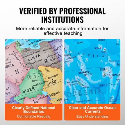 VEVOR verlichte wereldbol, 330,2 mm educatieve aardbol met stevige zware metalen voet, HD-geprinte kaart en LED-nachtverlichting, 720° draaibare wereldbol voor leren in de klas van kinderen (Taal: Engels)