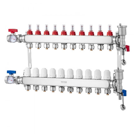 VEVOR 10 verwarmingscircuits verwarmingscircuitverdeler vloerverwarmingsstroomindicator 5L/min