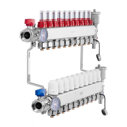 VEVOR 10 verwarmingscircuits verwarmingscircuitverdeler vloerverwarmingsstroomindicator 5L/min