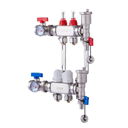 VEVOR 2 verwarmingscircuits verwarmingscircuitverdeler vloerverwarmingsstroomindicator 5L/min