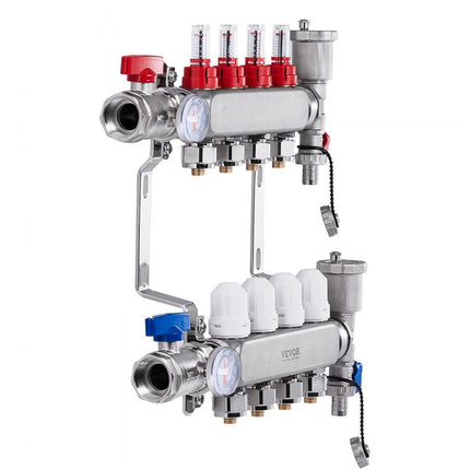 VEVOR 4 verwarmingscircuits verwarmingscircuitverdeler vloerverwarmingsstroomindicator 5L/min