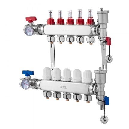 VEVOR 5 verwarmingscircuits verwarmingscircuitverdeler vloerverwarmingsstroomindicator 5L/min