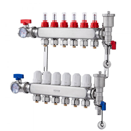 VEVOR 6 verwarmingscircuits verwarmingscircuitverdeler vloerverwarmingsstroomindicator 5L/min