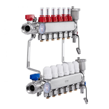 VEVOR 6 verwarmingscircuits verwarmingscircuitverdeler vloerverwarmingsstroomindicator 5L/min