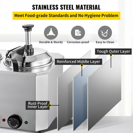 VEVOR 2.5LX2 Elektrische Warme Chocolade Kaasverwarmer Dispenser Machine met 2 Pompen