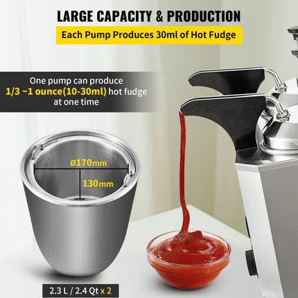 VEVOR 2.5LX2 Elektrische Warme Chocolade Kaasverwarmer Dispenser Machine met 2 Pompen
