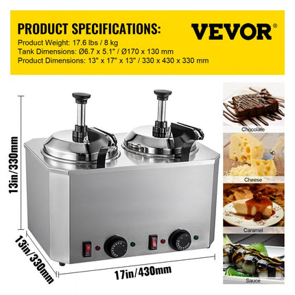 VEVOR 2.5LX2 Elektrische Warme Chocolade Kaasverwarmer Dispenser Machine met 2 Pompen