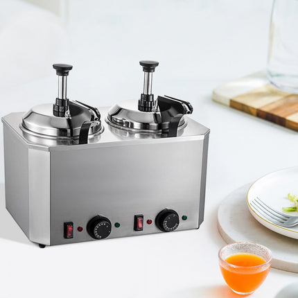 VEVOR 2.5LX2 Elektrische Warme Chocolade Kaasverwarmer Dispenser Machine met 2 Pompen