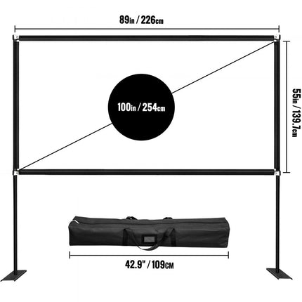 VEVOR Projectiescherm Beamer Scherm 226,1 x 139,7 cm Projectorscherm 16:9 Hd Projector Screen van Oxford-doek van Hoog Textiel met een Brede Kijkhoek