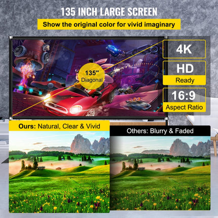 VEVOR Beamer Scherm Projectorscherm Projector Screen 135 in Beamer Projectieschermen Opvouwbaar Projectiescherm met Standaard 16:9 Hd Projectiescherm