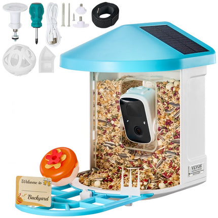 VEVOR vogelvoeder met camera vogelvoerstation voerdispenser 2xzonnemodules