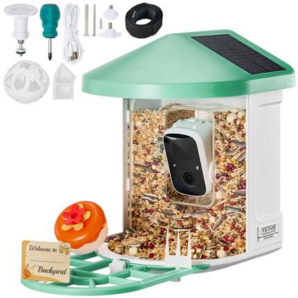 VEVOR vogelvoercamera vogelvoerstation voerdispenser 2xzonnemodules groen