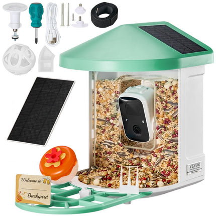 VEVOR vogelvoercamera vogelvoerstation voerdispenser 3xzonnemodules groen