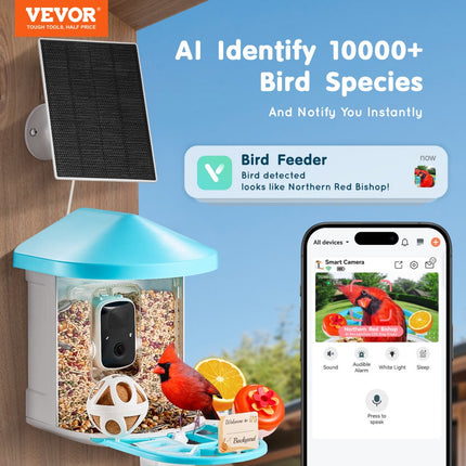 VEVOR vogelvoercamera vogelvoerstation voerdispenser 1xzonnemodules blauw