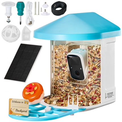 VEVOR vogelvoercamera vogelvoerstation voerdispenser 1xzonnemodules blauw