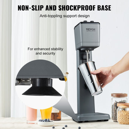 VEVOR Pro Drinkmixer Drankenmixer 375 W Milkshake-machine met enkele kop, 3 snelheden instelbaar 15000/18000/21000 RPM, roestvrijstalen beker Melk- en eiwitshake, drankmixer, cocktail, barmixer