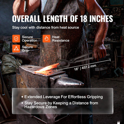 VEVOR smeedtangenset, V-Bit, Wolf, ZV-tang, 3-delige smeedtang van koolstofstaal, 461 x 68 x 18 mm / 458 x 38 x 19 mm / 463 x 78 x 52,3 mm, smeedtang met verlengde handgreep