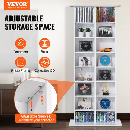 VEVOR media-opbergkast, 8 niveaus, verstelbare dvd-planken, 464 cd's, wit