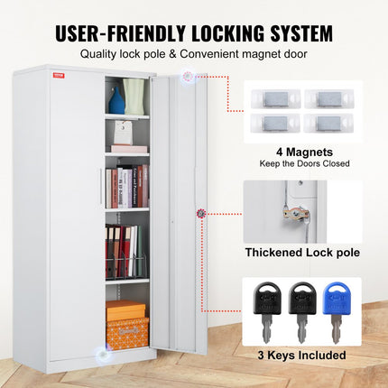 VEVOR 5-laags archiefkast zijcontainer met 2 magnetische deuren, 90,72 kg draagvermogen per plank, afsluitbare opbergkast, metalen kast kantoorladekast, voor kantoor, thuis enz. Wit