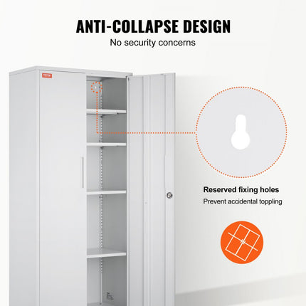 VEVOR 5-laags archiefkast zijcontainer met 2 magnetische deuren, 90,72 kg draagvermogen per plank, afsluitbare opbergkast, metalen kast kantoorladekast, voor kantoor, thuis enz. Wit