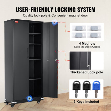 VEVOR 5-laags archiefkast zijcontainer met 2 magnetische deuren, 90,72 kg draagvermogen per plank, afsluitbare opbergkast, metalen verrijdbare kast, kantoorladekast, voor kantoor, garage, huis