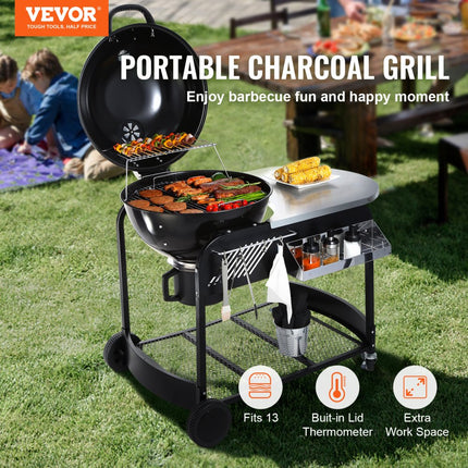 VEVOR houtskoolgrillwagen houtskoolgrills 109x79x101 cm, combinatiegrill grill open haard staande grill 54 x 54 cm grilloppervlak campinggrill met asbak en haak, buitenbarbecue grill ketelgrill familiediner