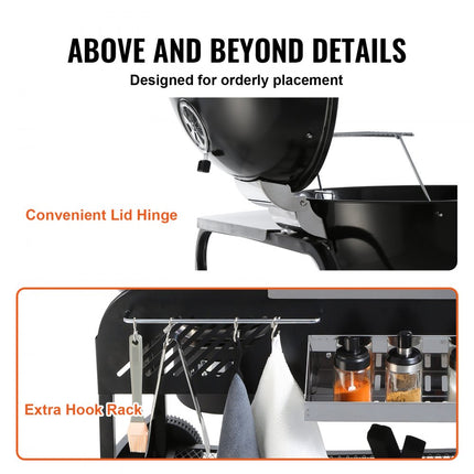 VEVOR houtskoolgrillwagen houtskoolgrills 109x79x101 cm, combinatiegrill grill open haard staande grill 54 x 54 cm grilloppervlak campinggrill met asbak en haak, buitenbarbecue grill ketelgrill familiediner