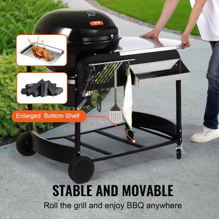 VEVOR houtskoolgrillwagen houtskoolgrills 109x79x101 cm, combinatiegrill grill open haard staande grill 54 x 54 cm grilloppervlak campinggrill met asbak en haak, buitenbarbecue grill ketelgrill familiediner